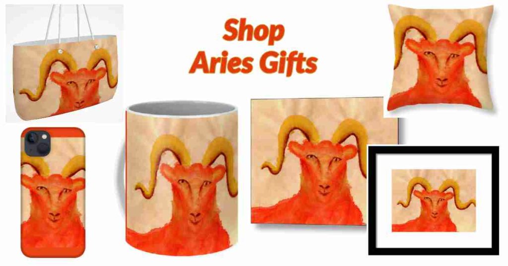 Red and yellow Aries Ram watercolor painting gifts - phone case, tote bag, mug, pillow, wall art