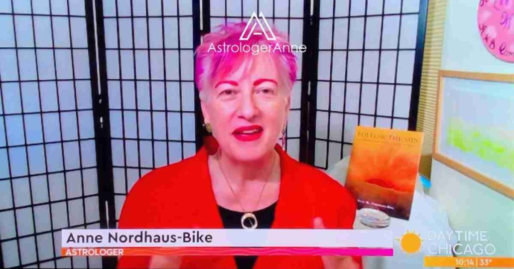 Astrologer Anne Nordhaus-Bike on WGN TV - Daytime Chicago show - giving forecast, horoscopes