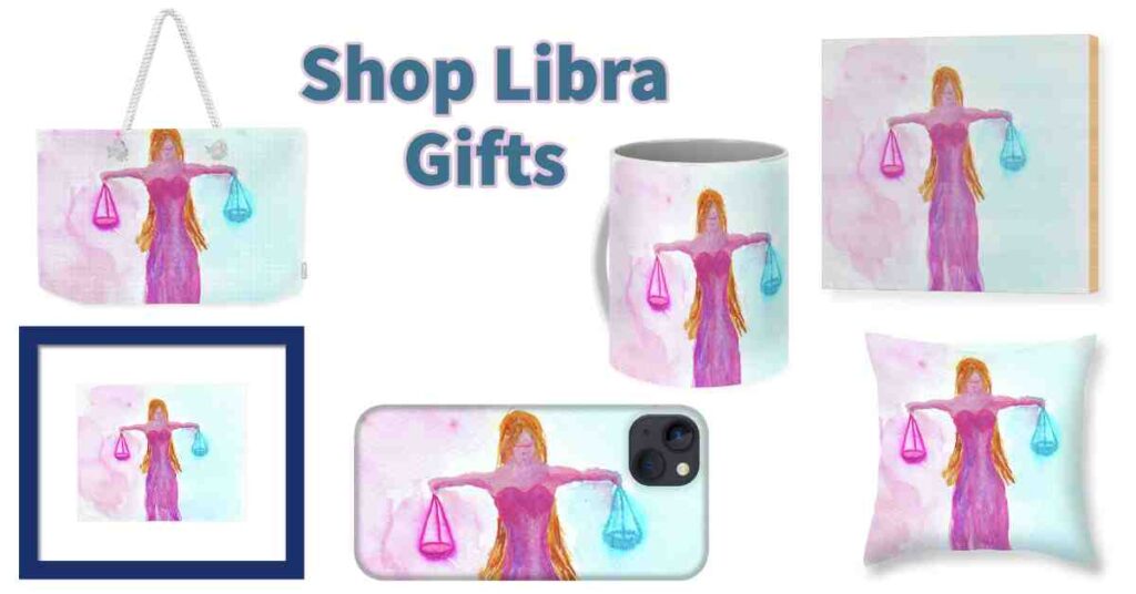 Libra blue and pink Scales Goddess watercolor paintings gifts - Libra the Scales wall art, phone case, tote bag, mug, pillow