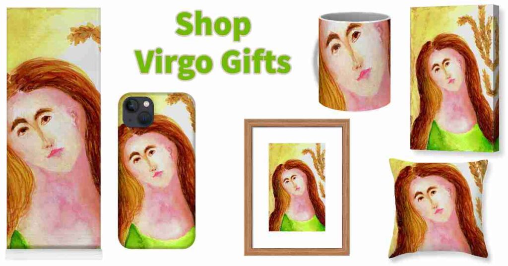 Virgo green and earth tone Goddess watercolor paintings gifts - Virgo the Virgin Goddess wall art, phone case, yoga mat, mug, pillow